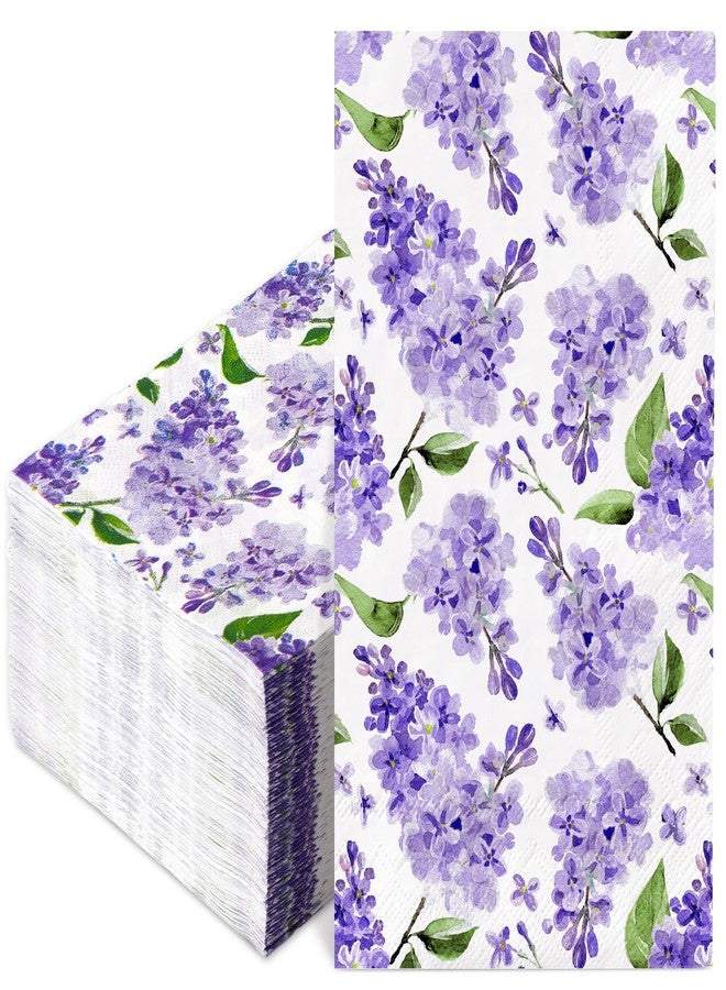 JarThenaAMCS 100Pcs Watercolor Floral Guest Napkins Purple Lilac Flower Disposable Napkins Dinner Hand Towel Paper Napkins For Bathroom Wedding Birthday Party Table Supplies - Image 1
